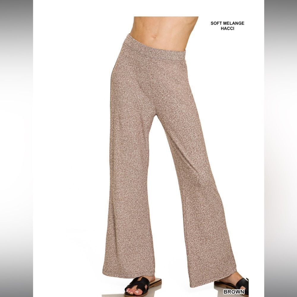 #HP-2364Y SOFT ELASTIC WAISTED FLARE PANTS brown